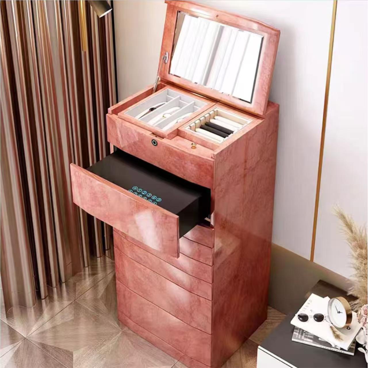 Luxury Wooden Jewelry Cabinet with Fingerprint Lock Design