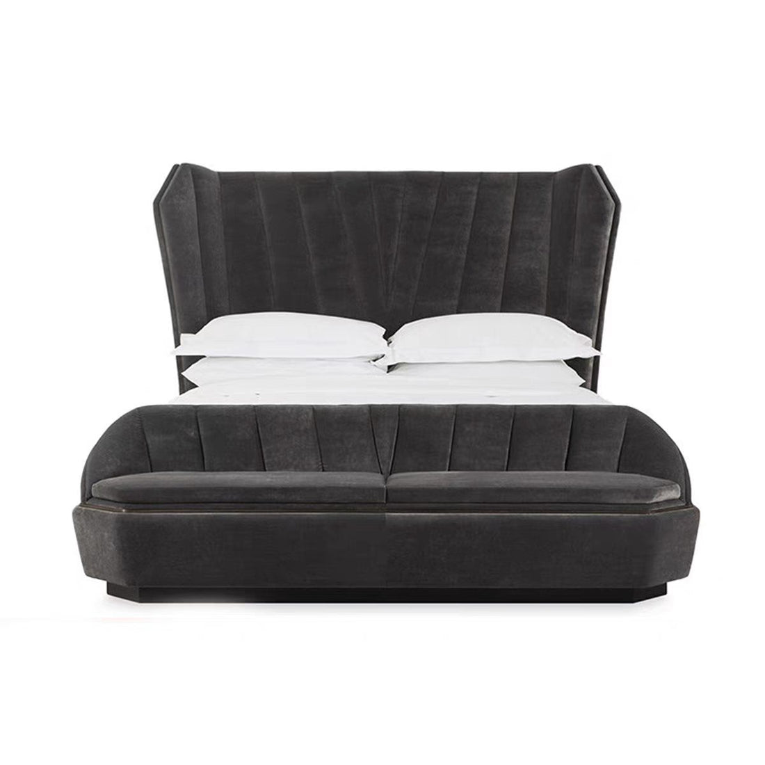 Italian Luxury Minimalist Upholstered Bed with Integrated Bench and Stainless Steel Details