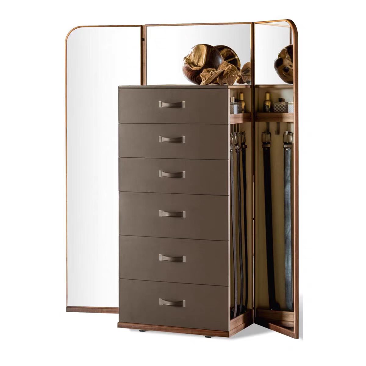 Luxury Italian Solid Wood Chest of Drawers with Glass Display Design