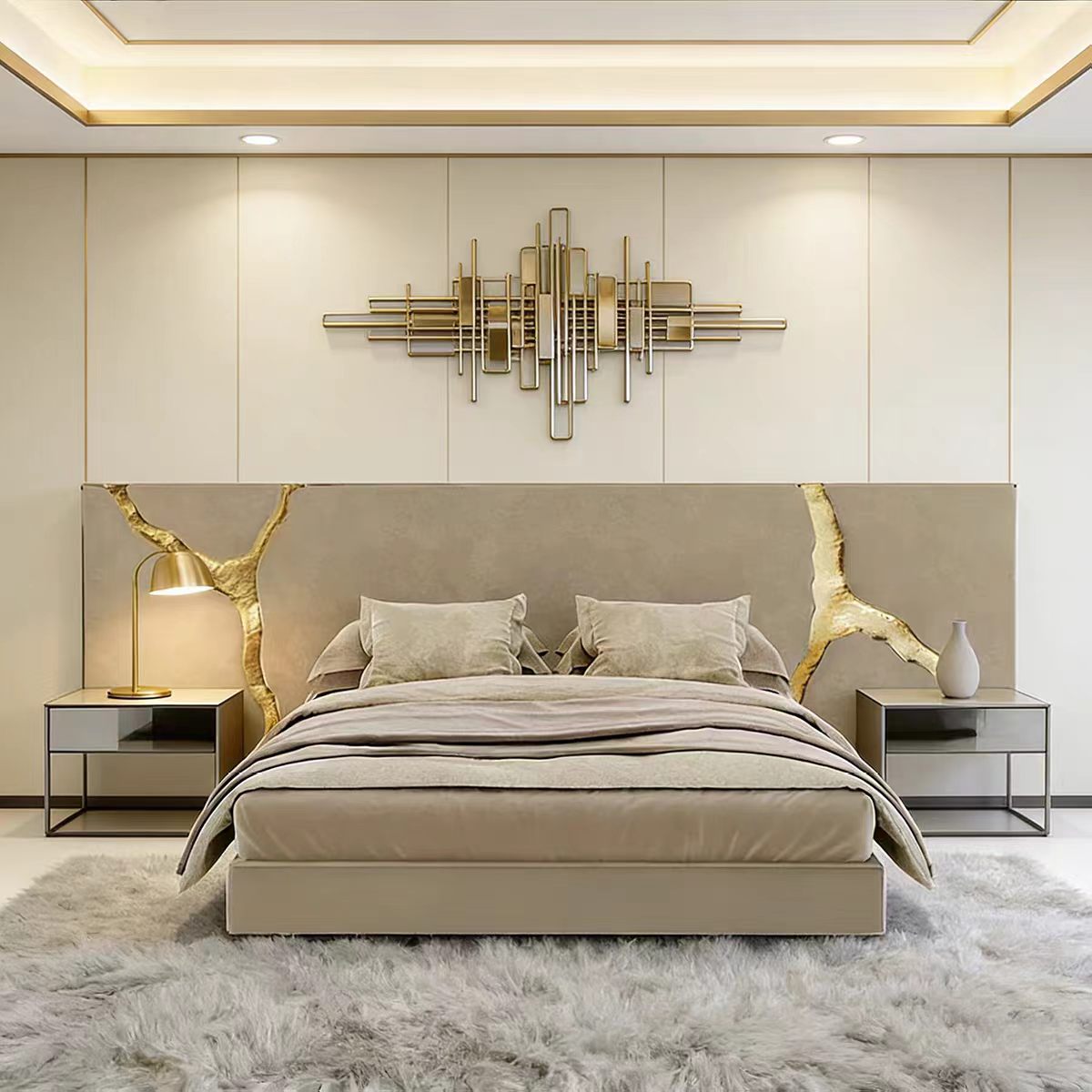 Luxury Italian Cracked Panel Designer Bed