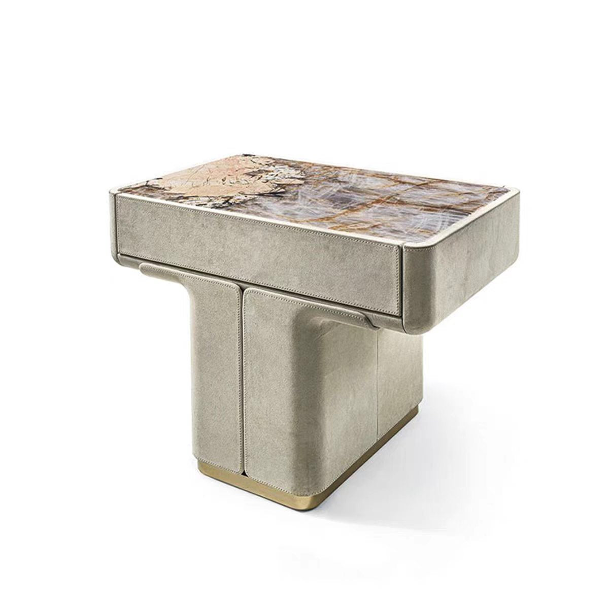 Luxury Italian Bedside Table with Marble & Leather Design