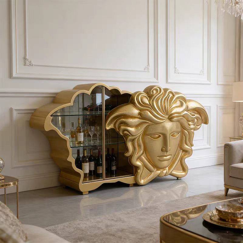 Luxury Italian Medusa Gold Leaf Wine Cabinet
